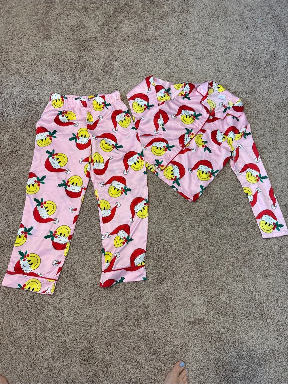 art class Pink Holiday Smiley Face Pajama Set with Yellow Accents